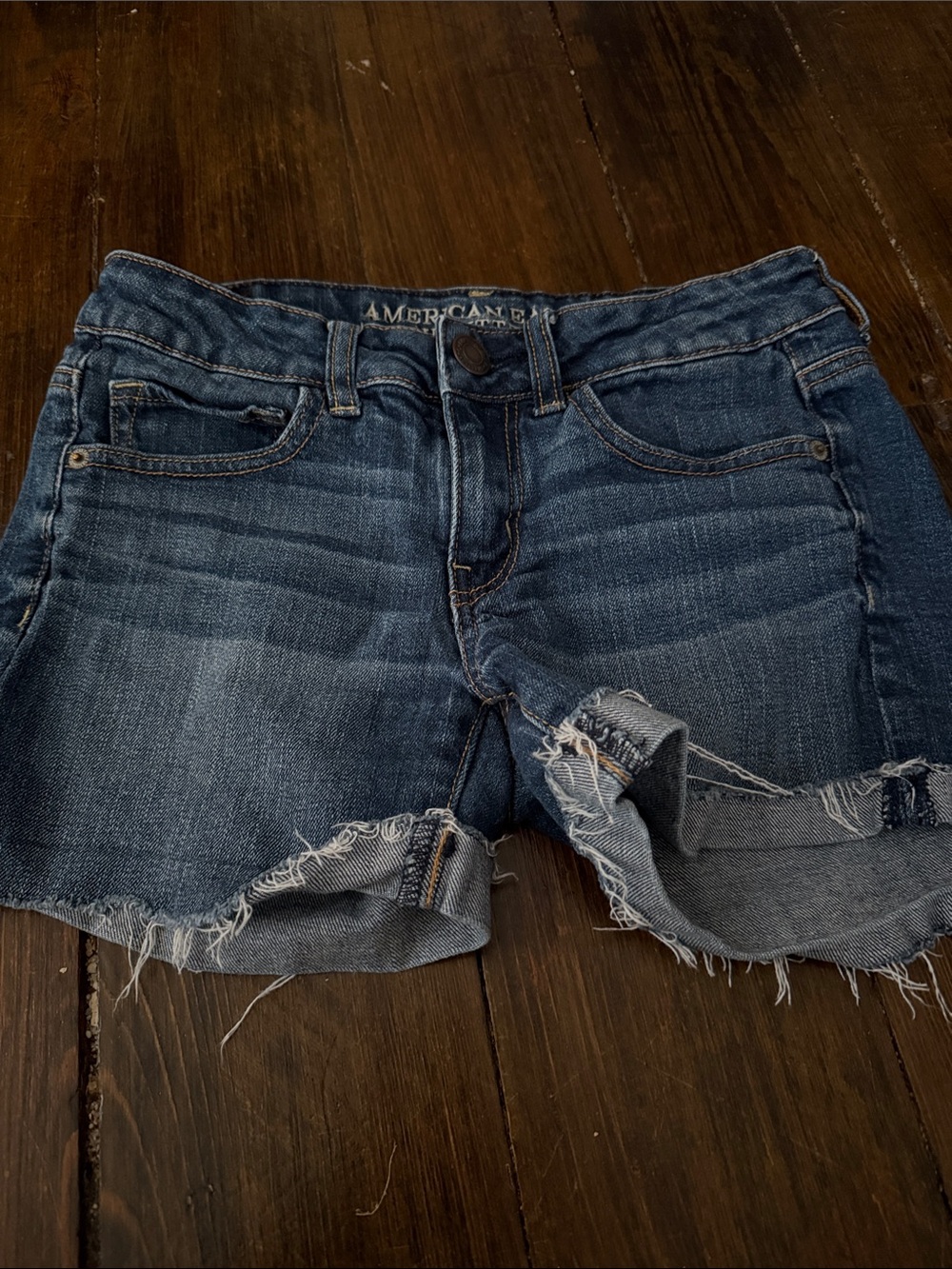 American Eagle Outfitters Dark Wash Frayed Denim Shorts